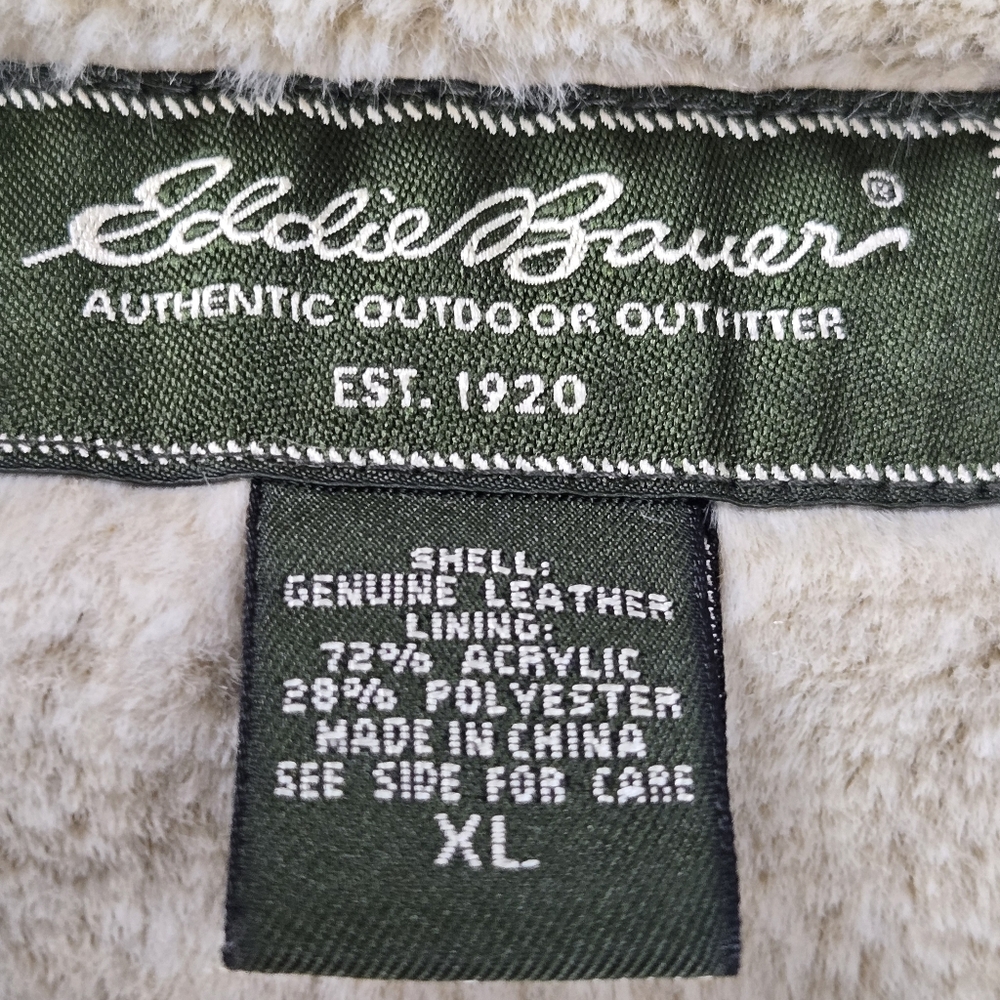Eddie Bauer Genuine Leather Tan Jacket Button Front Y2K Faux Shearling Lined XL - Picture 14 of 15
